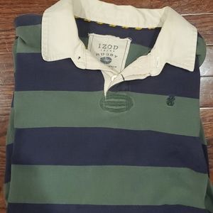 Izod Green and Navy Striped Rugby Shirt